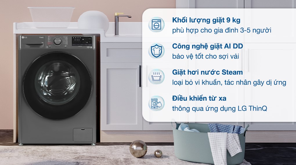 Máy giặt LG FV1409S4M 9kg trang bị công nghệ hiện đại, giúp áo quần được giặt sạch hiệu quả